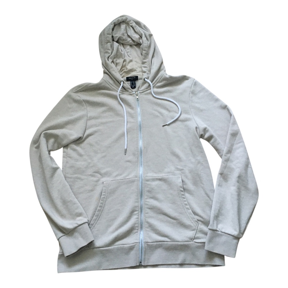 Forever 21 Men  Zip-Up Hoodie Light Grey Sweatshirt M